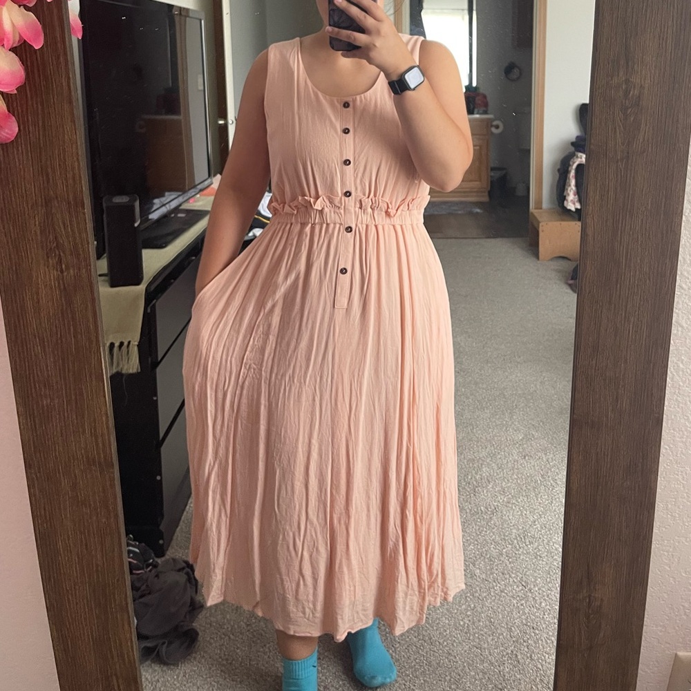 Hayden Peach Button-Front Maxi Dress